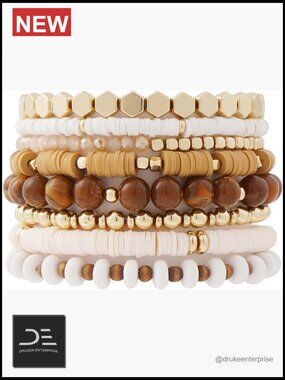 Heishi Clay Bead Stretch Bracelets Stackable Gold Plated Bohemian Surfer